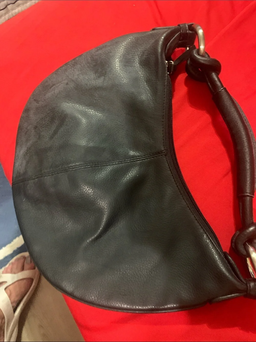 LOFT Black Leather Knotted-Handle Hobo Bag